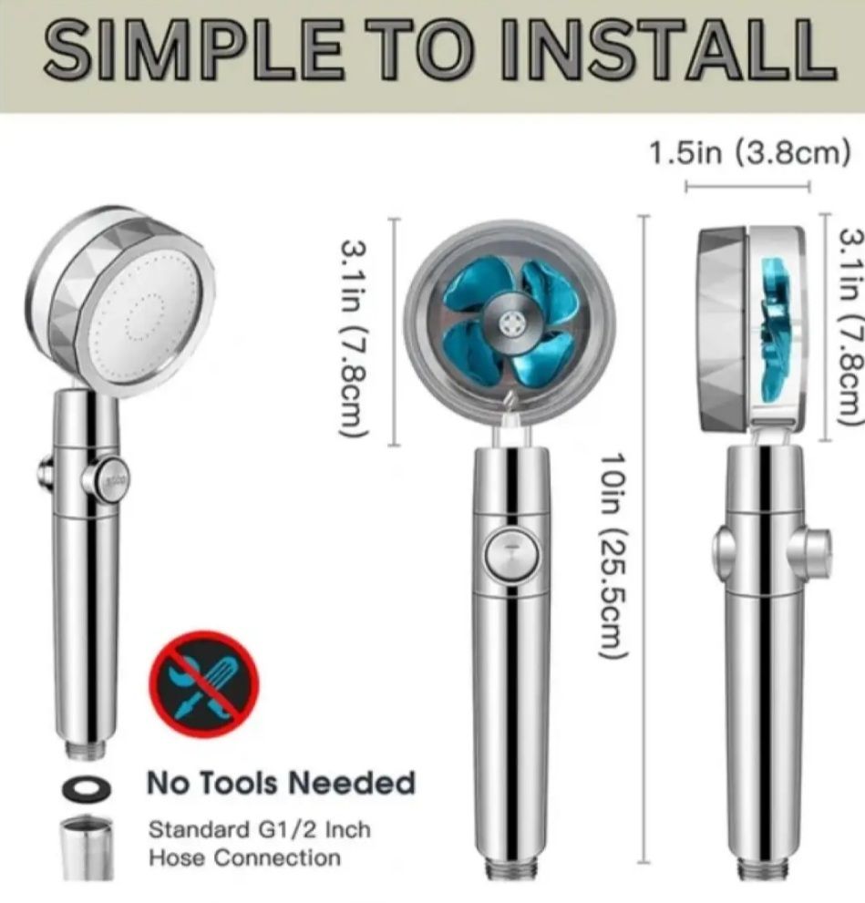 Pressurized Shower Head Turbine Shower