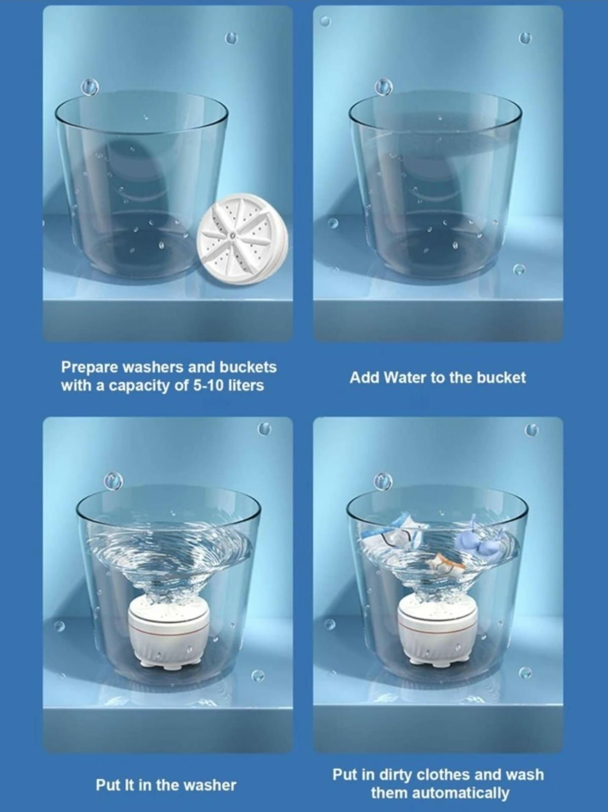 Mini Washing Machine Portable Ultrasonic Turbine Washer