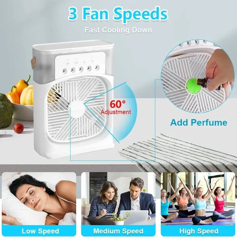Kipas Mini Fan 6 inches air conditioner, cooler & humidifier with 5 sprays 7 color light