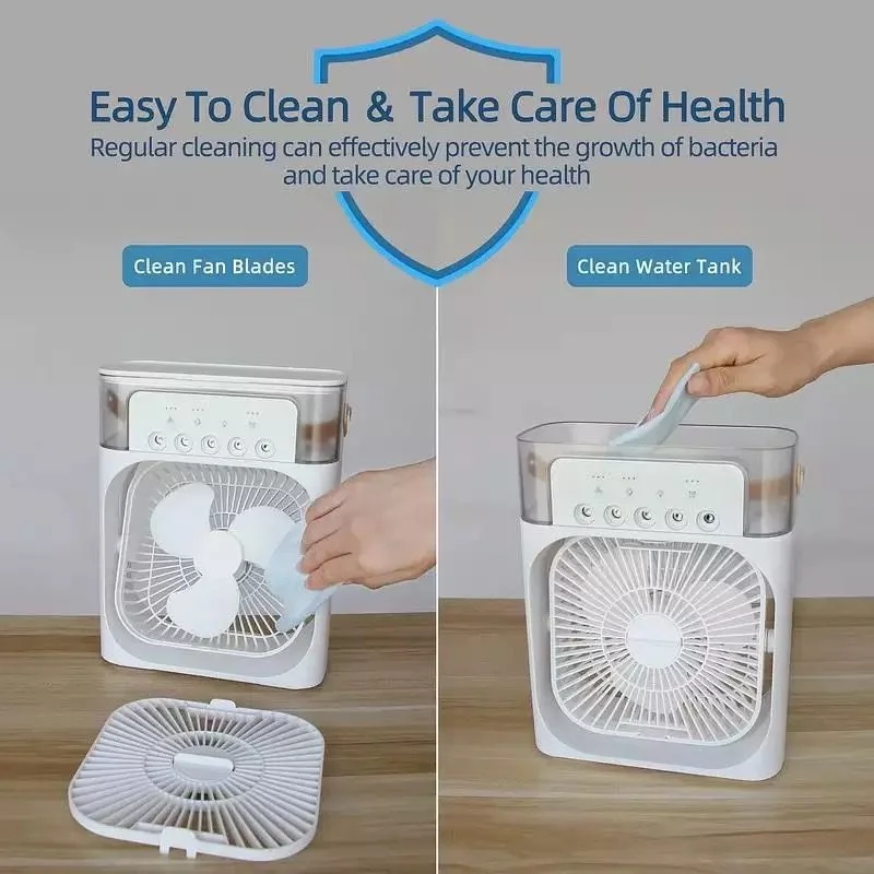 Kipas Mini Fan 6 inches air conditioner, cooler & humidifier with 5 sprays 7 color light