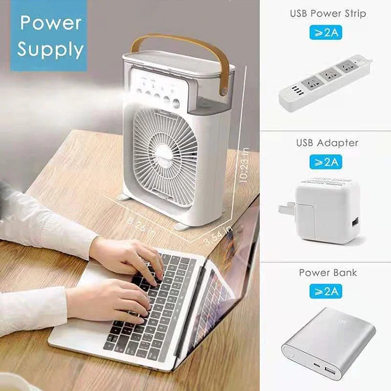 Kipas Mini Fan 6 inches air conditioner, cooler & humidifier with 5 sprays 7 color light