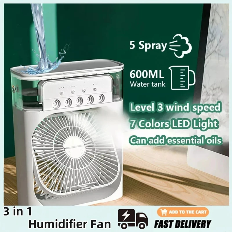 Kipas Mini Fan 6 inches air conditioner, cooler & humidifier with 5 sprays 7 color light